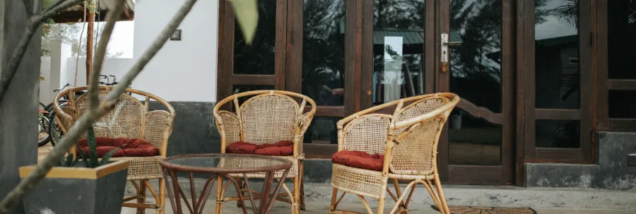 cane chairs on a terrace